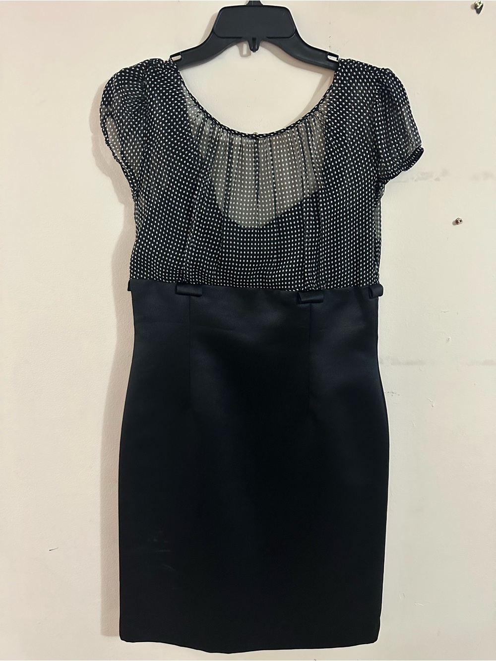 Tahari Black Polka Dot Sheer Bodice Pencil Dress
